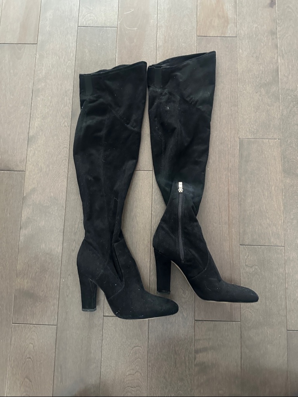 Ivanka Trump Black Suede Over-the-Knee Block Heel Boots